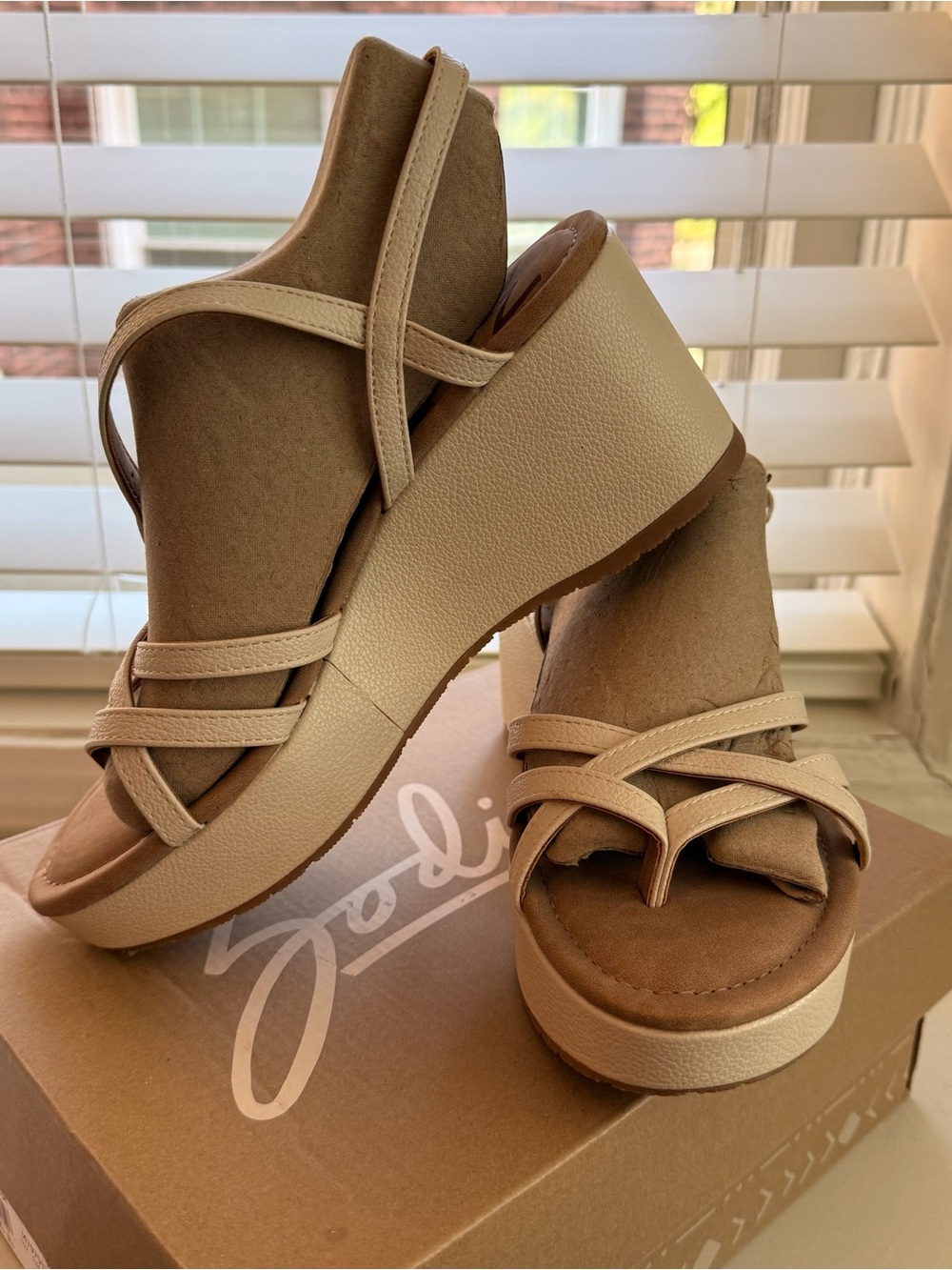 Zodiac Rita Birch Beige Platform Wedge Sandals